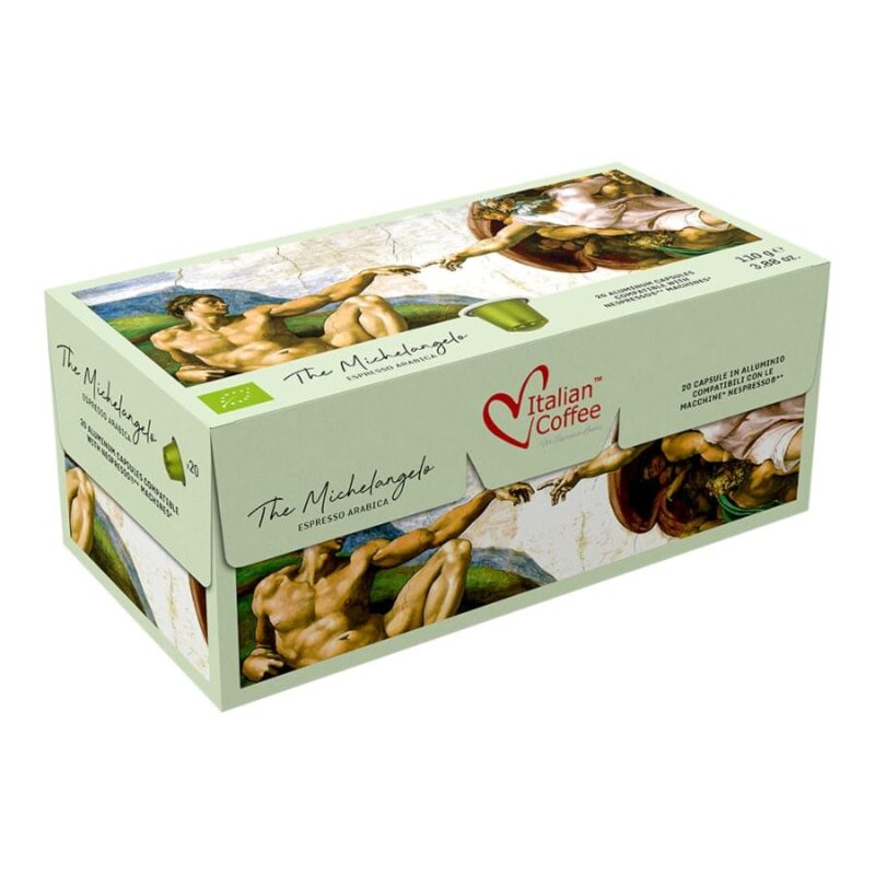 20 organicznych aluminiowych kapsułek z włoską kawą Michelangelo Arabica kompatybilną z Nespresso